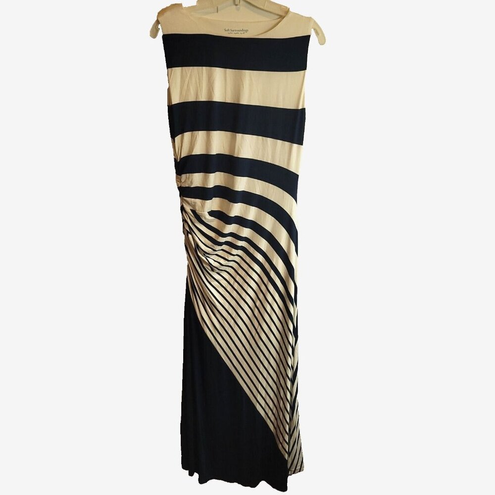 Soft Surroundings Womens M Petite Here to Infinity Maxi‎ Dress Striped Navy